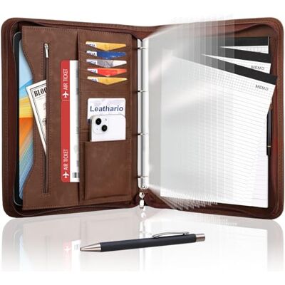 Leathario Pasta de conferências A4 com pasta, pasta de documentos para viagem com 3 cadernos e 10 páginas de índice transparente Leathario Pasta de conferências A4 com pasta, pasta de documentos para viagem com 3 cadernos e 10 páginas de índice transparente