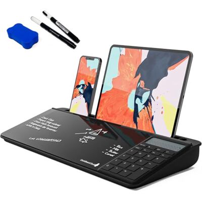 DeskBoard Buddy Ardósia branca de mesa com calculadora 2 marcadores – cavalete de apagar a seco preto para mesa de computador, tamanho pequeno, portátil, bloco de notas de mesa de vidro com DeskBoard Buddy Ardósia branca de mesa com calculadora 2 marcadores – cavalete de apagar a seco preto para mesa de computador, tamanho pequeno, portátil, bloco de notas de mesa de vidro com