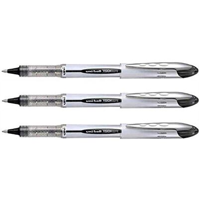 Uni-Ball Lote de 3 rolos de tinta líquida Vision Elite UB200 ponta média 0,8 mm, cor preta Uni-Ball Lote de 3 rolos de tinta líquida Vision Elite UB200 ponta média 0,8 mm, cor preta