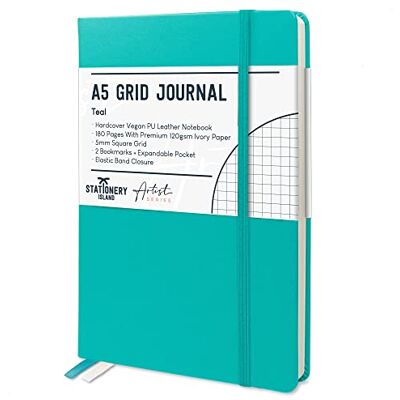 Stationery Island Caderno Quadriculado A5, Capa Dura de Papel Quadriculado de Caderno com Papel Grosso Premium de 120 g/m², Caderno de Quadrícula de 180 Páginas Para Estudar, Planificar, Diário Stationery Island Caderno Quadriculado A5, Capa Dura de Papel Quadriculado de Caderno com Papel Grosso Premium de 120 g/m², Caderno de Quadrícula de 180 Páginas Para Estudar, Planificar, Diário