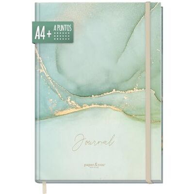 Häfft paper&you® Caderno Dotted Journal A4 com pontos "Soft Green" 156 páginas numeradas com grade de pontos e elástico ideal para um diário, listas e notas Häfft paper&you® Caderno Dotted Journal A4 com pontos "Soft Green" 156 páginas numeradas com grade de pontos e elástico ideal para um diário, listas e notas