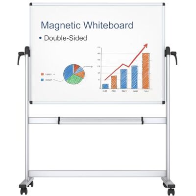 VIZ-PRO Pizarra Blanca Magnética Móvil de Doble Cara con Ruedas 120 x 90 cm Armação de alumínio, rotação de 360°, ideal para escritório, escola e casa VIZ-PRO Pizarra Blanca Magnética Móvil de Doble Cara con Ruedas 120 x 90 cm Armação de alumínio, rotação de 360°, ideal para escritório, escola e casa