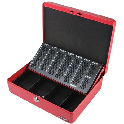 HMF Caixa de fluxo com fechadura e bandeja para contar moedas, 30 x 24 x 9 cm, vermelho HMF Caixa de fluxo com fechadura e bandeja para contar moedas, 30 x 24 x 9 cm, vermelho