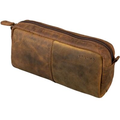 STILORD "" Estojo de Couro Vintage Bolsa com Zíper Organizador para Caneta Couro Autêntico, Castanho Médio STILORD "" Estojo de Couro Vintage Bolsa com Zíper Organizador para Caneta Couro Autêntico, Castanho Médio