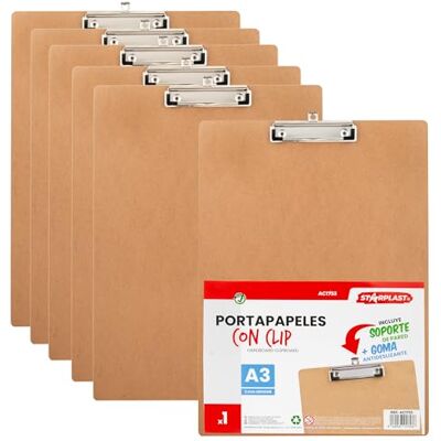 Starplast 10 pastas lisas A3 de madeira com clipe suporte de papel kratf, 3 mm de espessura, suporte de parede, borracha antiderrapante, material escritório, documentos, folhas, segurar, arquivar Starplast 10 pastas lisas A3 de madeira com clipe suporte de papel kratf, 3 mm de espessura, suporte de parede, borracha antiderrapante, material escritório, documentos, folhas, segurar, arquivar