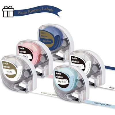 Phomemo 5 Fitas de cetim P12/P12Pro/LT12 originais, 12 mm x 2 m, 5 cores, fita de cetim para presente, para trabalhos manuais e festas de presente, casamento, artesanato, embalagem de presente Phomemo 5 Fitas de cetim P12/P12Pro/LT12 originais, 12 mm x 2 m, 5 cores, fita de cetim para presente, para trabalhos manuais e festas de presente, casamento, artesanato, embalagem de presente