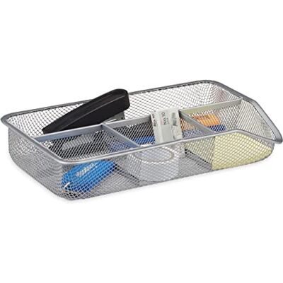 Relaxdays Organizador de mesa com 4 compartimentos, metal, prateado, 4,8 x 27,5 x 16 cm Relaxdays Organizador de mesa com 4 compartimentos, metal, prateado, 4,8 x 27,5 x 16 cm