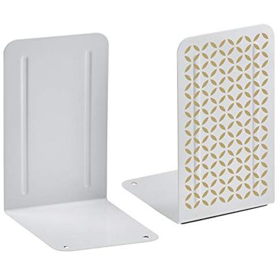 Acrimet Suporte de livros de metal premium resistente (cor branca com design dourado) (embalagem de 1 par) Acrimet Suporte de livros de metal premium resistente (cor branca com design dourado) (embalagem de 1 par)