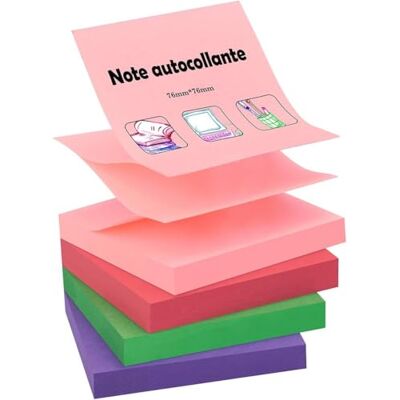 ZCZN Z-Notas adesivas 76 x 76 mm, embalagem de 4 blocos de notas, 100 folhas por bloco, cores vermelhas, verde, rosa e roxo ZCZN Z-Notas adesivas 76 x 76 mm, embalagem de 4 blocos de notas, 100 folhas por bloco, cores vermelhas, verde, rosa e roxo
