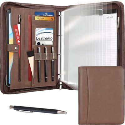 Leathario pasta a4 de pele vegana, caderno, porta documentos com encadernação de anéis, folhas protetoras coloridas para documentos de entrevistas, para viagens e reuniões Leathario pasta a4 de pele vegana, caderno, porta documentos com encadernação de anéis, folhas protetoras coloridas para documentos de entrevistas, para viagens e reuniões