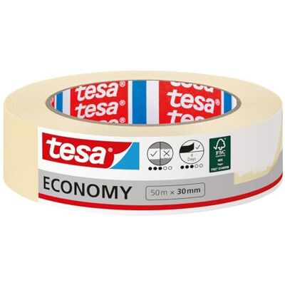 tesa Fita de pintura ecologótipo ECONOMY fita de pintor, removível sem resíduos até 4 dias depois, sem solventes, estreito, 50 m x 30 mm tesa Fita de pintura ecologótipo ECONOMY fita de pintor, removível sem resíduos até 4 dias depois, sem solventes, estreito, 50 m x 30 mm