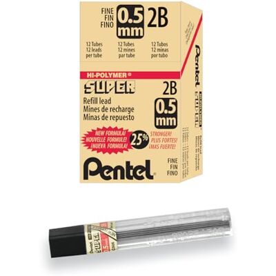Pentel Recarga de chumbo super Hi-polímero, 0,5 mm, fino, 2B, 144 peças de chumbo () Pentel Recarga de chumbo super Hi-polímero, 0,5 mm, fino, 2B, 144 peças de chumbo ()