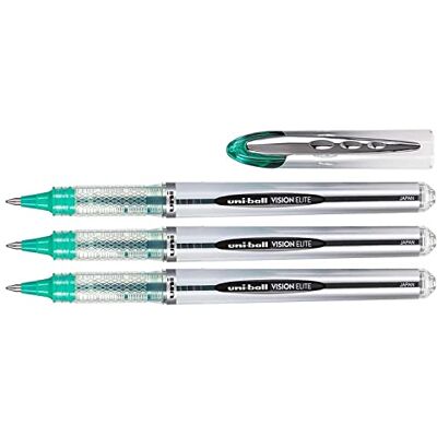 Uni-Ball Lote de 3 rolos de tinta líquida Vision Elite UB200 ponta média 0,8 mm, cor verde Uni-Ball Lote de 3 rolos de tinta líquida Vision Elite UB200 ponta média 0,8 mm, cor verde