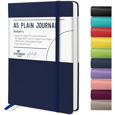 Stationery Island Caderno A5 sem forro, livreto liso de capa dura com papel grosso premium de 120 g/m², caderno em branco de capa dura de 180 páginas para escrever, estudo, azul escuro Stationery Island Caderno A5 sem forro, livreto liso de capa dura com papel grosso premium de 120 g/m², caderno em branco de capa dura de 180 páginas para escrever, estudo, azul escuro