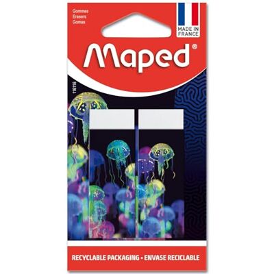 Maped DeepSea Paradise Borrachas de borracha branca – borrachas escolares Dust-Free – sem PVC nem ftalato, bainha decorada, fabricada em França Maped DeepSea Paradise Borrachas de borracha branca – borrachas escolares Dust-Free – sem PVC nem ftalato, bainha decorada, fabricada em França