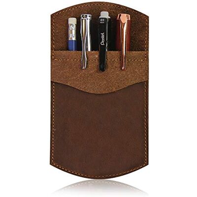 WANDERINGS Protetor de bolso de couro genuíno 9 cm x 15,75 cm organizador de bolso feito à mão para canetas e lápis de couro para escritório e casa capa para ferramentas WANDERINGS Protetor de bolso de couro genuíno 9 cm x 15,75 cm organizador de bolso feito à mão para canetas e lápis de couro para escritório e casa capa para ferramentas