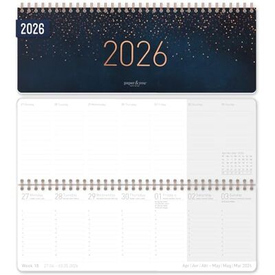 Häfft ® Calendário de secretária semanal internacional 2026 horizontal "Noite estrelada" 1 semana 2 páginas, 29,8 x 11,6 cm, multilíngue sustentável e respeitador do clima Häfft ® Calendário de secretária semanal internacional 2026 horizontal "Noite estrelada" 1 semana 2 páginas, 29,8 x 11,6 cm, multilíngue sustentável e respeitador do clima