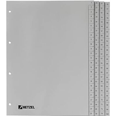Rexel HETZEL Separadores de plástico de polipropileno A4 1-100, cinzento Rexel HETZEL Separadores de plástico de polipropileno A4 1-100, cinzento