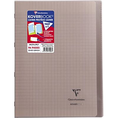 Clairefontaine Koverbook Caderno cosido de 96 páginas com grades grandes e tampa Polypro, cinzento Clairefontaine Koverbook Caderno cosido de 96 páginas com grades grandes e tampa Polypro, cinzento