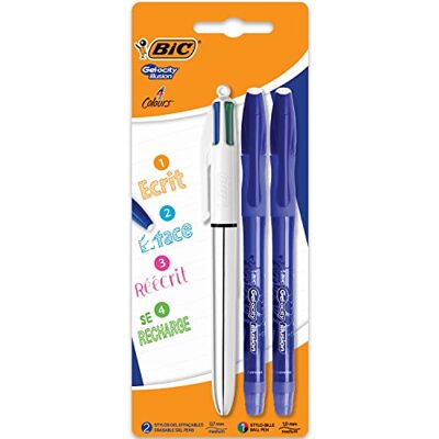 BIC Gel-ocity Illusion 4 Cor Pen + 2 Blue Erasable Gel Pens Blister Pack de 3 Pens BIC Gel-ocity Illusion 4 Cor Pen + 2 Blue Erasable Gel Pens Blister Pack de 3 Pens