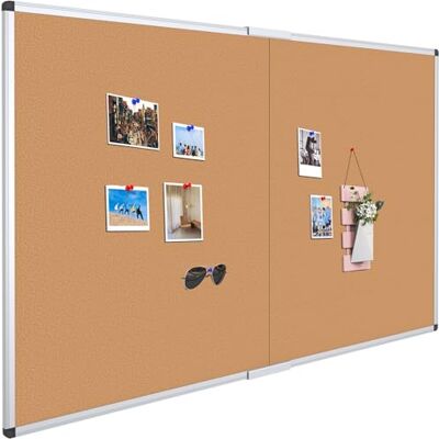 VIZ-PRO Placa de cortiça grande 180 x 120 cm quadro de anúncios para parede Dobrável, moldura de alumínio, montagem em parede, ideal para escritório, escola e casa VIZ-PRO Placa de cortiça grande 180 x 120 cm quadro de anúncios para parede Dobrável, moldura de alumínio, montagem em parede, ideal para escritório, escola e casa