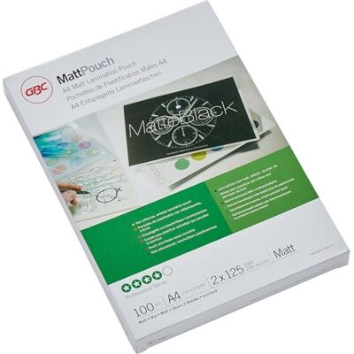 GBC Carteiras de plastificação mate, A4, 2 x 125 mícrons, embalagem de 100 GBC Carteiras de plastificação mate, A4, 2 x 125 mícrons, embalagem de 100