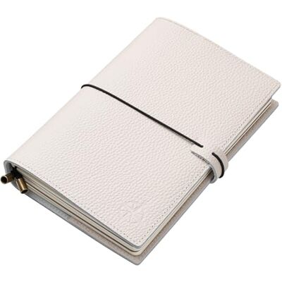 WANDERINGS Caderno Travelers A5 com bolsos, cor aveia – diário de couro genuíno, 6" x 8,5/15 x 22 cm, diário de viagem recarregável resistente, inserções brancas de 120 GSM WANDERINGS Caderno Travelers A5 com bolsos, cor aveia – diário de couro genuíno, 6" x 8,5/15 x 22 cm, diário de viagem recarregável resistente, inserções brancas de 120 GSM