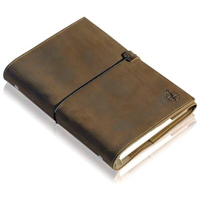 WANDERINGS Agenda de couro A5 com anéis – diário recarregável sem data, horário diário por horas, 60 páginas semanais, compatível com Filofax, couro genuíno de grão completo, 17 x 22,5 cm WANDERINGS Agenda de couro A5 com anéis – diário recarregável sem data, horário diário por horas, 60 páginas semanais, compatível com Filofax, couro genuíno de grão completo, 17 x 22,5 cm