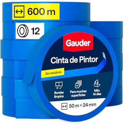 GAUDER Fita de mascarar para pintura fita adesiva de precisão para trabalhos de renovação, decoração e bricolage papel Washi fácil de remover sem resíduos (12 rolos 24 mm x 50 m) GAUDER Fita de mascarar para pintura fita adesiva de precisão para trabalhos de renovação, decoração e bricolage papel Washi fácil de remover sem resíduos (12 rolos 24 mm x 50 m)