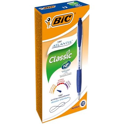 BIC Atlantis Soft Canetas de ponta média retrátil (1,0 mm), azul, caixa de 12 unidades BIC Atlantis Soft Canetas de ponta média retrátil (1,0 mm), azul, caixa de 12 unidades