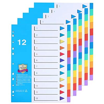 DONGLI 5 unidades divisores de arquivos A4, número 1-12 Separadores de arquivo com 11 furos e pestanas multicoloridas para o escritório doméstico DONGLI 5 unidades divisores de arquivos A4, número 1-12 Separadores de arquivo com 11 furos e pestanas multicoloridas para o escritório doméstico