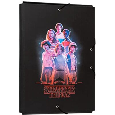 Grupo Erik Pasta Escolar A4 Stranger Things Merchandising Pasta de Abas Preta de Capa Dura com Elásticos Pastas Arquivadoras para Meninos e Meninas Grupo Erik Pasta Escolar A4 Stranger Things Merchandising Pasta de Abas Preta de Capa Dura com Elásticos Pastas Arquivadoras para Meninos e Meninas
