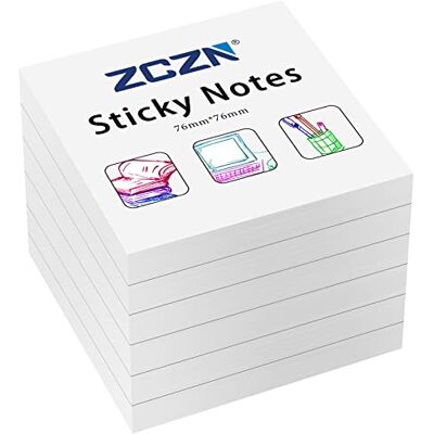 ZCZN Notas adesivas 76 x 76 mm, 6 livros de notas autocolantes, 80 folhas / livro, pequenas posições adequadas para notas (branco) ZCZN Notas adesivas 76 x 76 mm, 6 livros de notas autocolantes, 80 folhas / livro, pequenas posições adequadas para notas (branco)