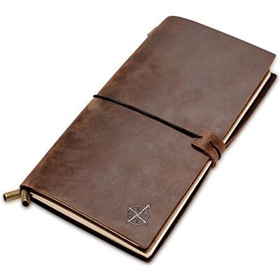 WANDERINGS Caderno de viagem tamanho regular – 11,5 x 22 cm – diário de viagem – caderno de couro feito à mão, robusto e recarregável. Folhas em branco de 100 GSM WANDERINGS Caderno de viagem tamanho regular – 11,5 x 22 cm – diário de viagem – caderno de couro feito à mão, robusto e recarregável. Folhas em branco de 100 GSM