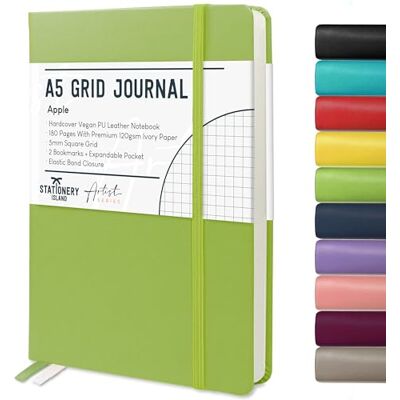 Stationery Island Caderno quadrado A5, tampa rígida de papel quadrado de livrinho com papel grosso premium de 120 g/m², caderno de grade de 180 páginas para estudar, planejar, diário Stationery Island Caderno quadrado A5, tampa rígida de papel quadrado de livrinho com papel grosso premium de 120 g/m², caderno de grade de 180 páginas para estudar, planejar, diário