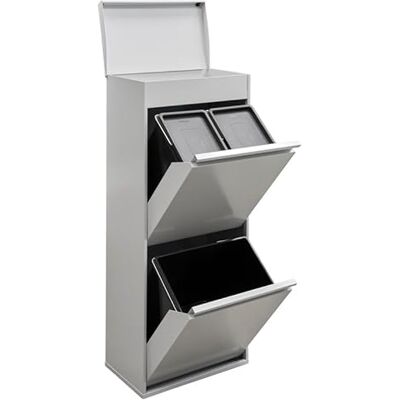 Arregui Top Balde de Lixo e Reciclagem de 3 Compartimentos com Gaveta Superior 11+11+23 L (45 L) com Cubas para Recipientes e Orgânico Contentores de Reciclagem de Cozinha cinza Arregui Top Balde de Lixo e Reciclagem de 3 Compartimentos com Gaveta Superior 11+11+23 L (45 L) com Cubas para Recipientes e Orgânico Contentores de Reciclagem de Cozinha cinza