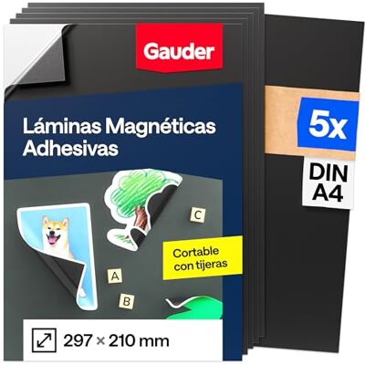 GAUDER Folha Magnética Autoadesiva Folha Magnética para Fotos, Trabalhos Manuais e Cartazes Película Magnética Autocolante para Casa, Escola e Escritório (5 Unidades DIN A4-297 x 210 mm) GAUDER Folha Magnética Autoadesiva Folha Magnética para Fotos, Trabalhos Manuais e Cartazes Película Magnética Autocolante para Casa, Escola e Escritório (5 Unidades DIN A4-297 x 210 mm)