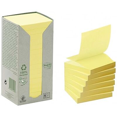 Post-it Z-Notas Recicladas Amarelo Canário, Pacote com 16 Blocos de Notas, 100 Folhas por Bloco, 76 x 76 mm, Cor Amarela, Notas Adesivas Feitas de Papel 100% Reciclado Post-it Z-Notas Recicladas Amarelo Canário, Pacote com 16 Blocos de Notas, 100 Folhas por Bloco, 76 x 76 mm, Cor Amarela, Notas Adesivas Feitas de Papel 100% Reciclado