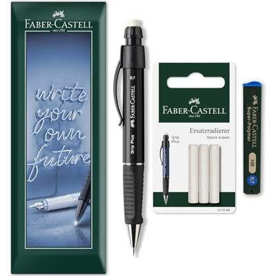 Faber-Castell Suporte + 12 minas de substituição HB de 0,7 mm + recargas de borracha em embalagem de envelope, barril preto Faber-Castell Suporte + 12 minas de substituição HB de 0,7 mm + recargas de borracha em embalagem de envelope, barril preto