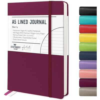 Stationery Island Caderno às riscas A5, capa rígida com forro de livro com papel grosso premium de 120 g/m², 180 páginas de capa dura com riscas para escrever, estudar, planear, escrever diariamente Stationery Island Caderno às riscas A5, capa rígida com forro de livro com papel grosso premium de 120 g/m², 180 páginas de capa dura com riscas para escrever, estudar, planear, escrever diariamente