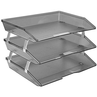 Acrimet Bandeja de 3 níveis para cartas/carga lateral A4, organizador de arquivos de mesa, plástico (cor fumo) Acrimet Bandeja de 3 níveis para cartas/carga lateral A4, organizador de arquivos de mesa, plástico (cor fumo)