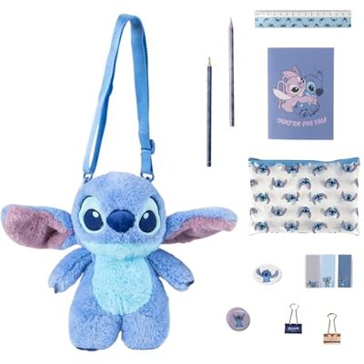 Disney Stitch Bolsa de pelúcia, inclui estojo, lapize, capuntes, apagador, caderno, notas autocolantes, régua, clipes de papel e lápis de cor, presente conjunto de papelaria para meninas Disney Stitch Bolsa de pelúcia, inclui estojo, lapize, capuntes, apagador, caderno, notas autocolantes, régua, clipes de papel e lápis de cor, presente conjunto de papelaria para meninas