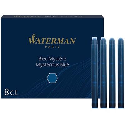 Waterman cartuchos de tinta para canetas-tinteiro longos azul misterioso pacote de 8 Waterman cartuchos de tinta para canetas-tinteiro longos azul misterioso pacote de 8