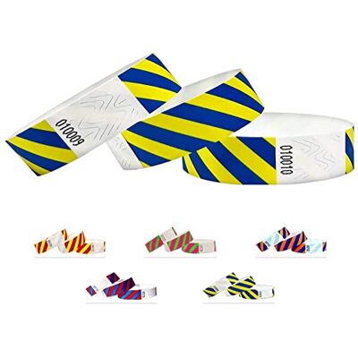 Qubiband Tyvek Pulseiras às riscas 500 unidades azul amarelo Tyvek pulseiras para eventos Qubiband Tyvek Pulseiras às riscas 500 unidades azul amarelo Tyvek pulseiras para eventos