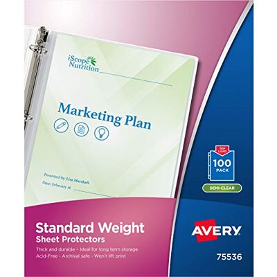 Avery Protetores de folhas económicas, cor semi-transparente. 100 Protetores Avery Protetores de folhas económicas, cor semi-transparente. 100 Protetores