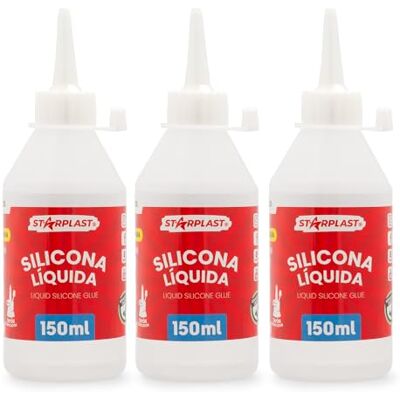 Starplast Silicone Líquida Pack 3 150ml Transparente para espuma EVA, papel, cartão, couro, tecido e madeira. Fecho com tampa. Ideal para trabalhos manuais, artesanato ou maquetes. Starplast Silicone Líquida Pack 3 150ml Transparente para espuma EVA, papel, cartão, couro, tecido e madeira. Fecho com tampa. Ideal para trabalhos manuais, artesanato ou maquetes.