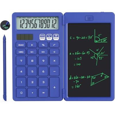 NEWYES Calculadora, com tablet de escrita e caneta, funciona com energia solar e pilhas, adequada para estudantes, famílias, escritórios (azul) NEWYES Calculadora, com tablet de escrita e caneta, funciona com energia solar e pilhas, adequada para estudantes, famílias, escritórios (azul)