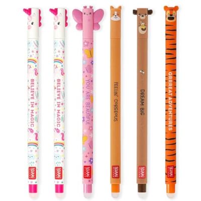 Legami Conjunto de 6 canetas de gel apagáveis com tinta termossensível, ponta de 0,7 mm, unicórnio, borboleta, corgi, ursinho de peluche, desenhos adoráveis Legami Conjunto de 6 canetas de gel apagáveis com tinta termossensível, ponta de 0,7 mm, unicórnio, borboleta, corgi, ursinho de peluche, desenhos adoráveis