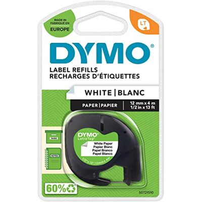 Dymo LT etiquetas autênticas de papel autênticas preto sobre branco 12 mm x 4 m, para etiquetadoras LetraTag auto-adesivo fabricado na Europa Dymo LT etiquetas autênticas de papel autênticas preto sobre branco 12 mm x 4 m, para etiquetadoras LetraTag auto-adesivo fabricado na Europa