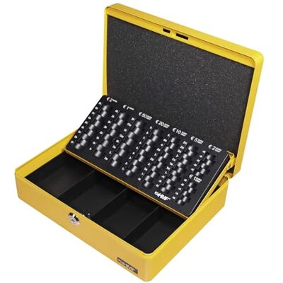 HMF Caixa de fluxo com fechadura e bandeja para contar moedas, 30 x 24 x 9 cm, amarelo HMF Caixa de fluxo com fechadura e bandeja para contar moedas, 30 x 24 x 9 cm, amarelo